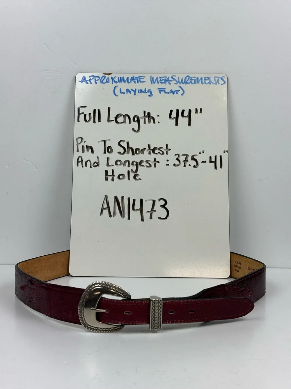 Leather Western-Style Red Belt with Silver Buckle